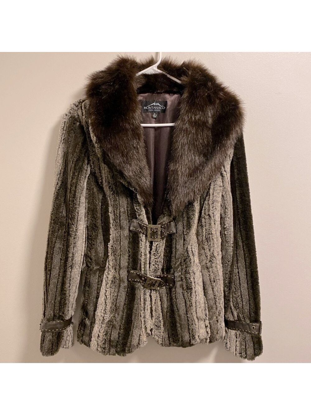 MontanaCo brown minky faux fur jacket